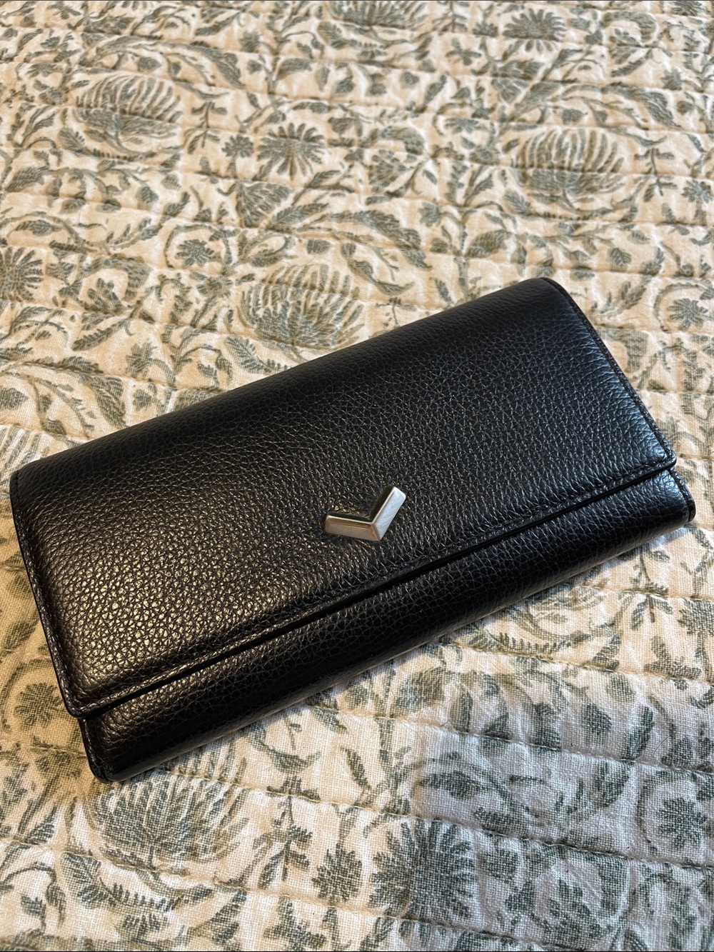 Black Leather Wallet with Silver Accent